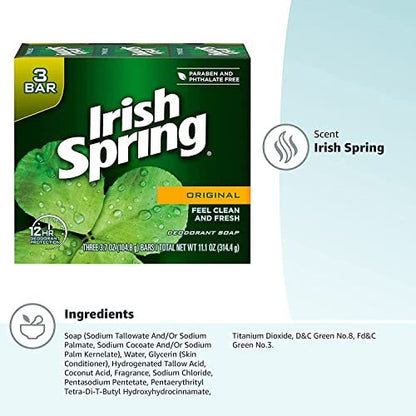 Irish Spring Original Deodorant Soap, 3 Bars, 2 Pack (6 Total Bars) - 22.2 oz Avelisse