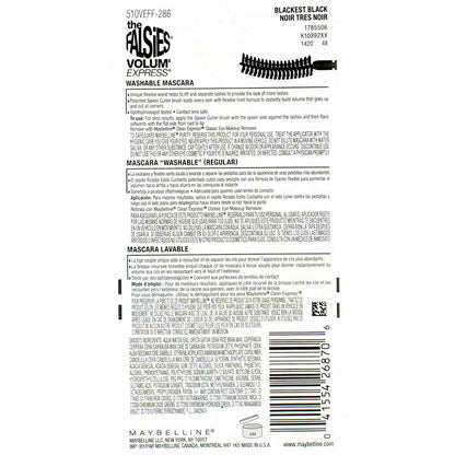 Maybelline New York Volum' Express The Falsies Flared Washable Mascara - Blackest Black 00, 0.17 Fl Oz (Pack of 6)
