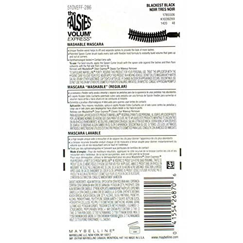 Maybelline New York Volum' Express The Falsies Flared Washable Mascara - Blackest Black 00, 0.17 Fl Oz (Pack of 6) - görsel 8