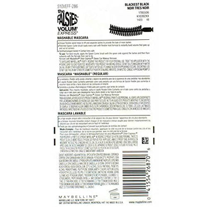 Maybelline New York Volum' Express The Falsies Flared Washable Mascara - Blackest Black 00, 0.17 Fl Oz (Pack of 6)