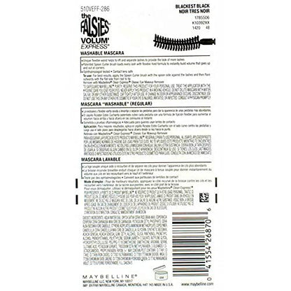 Maybelline New York Volum' Express The Falsies Flared Washable Mascara - Blackest Black 00, 0.17 Fl Oz (Pack of 6)