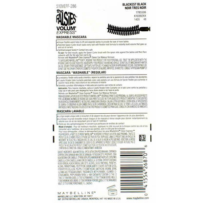 Maybelline New York Volum' Express The Falsies Flared Washable Mascara - Blackest Black 00, 0.17 Fl Oz (Pack of 6)