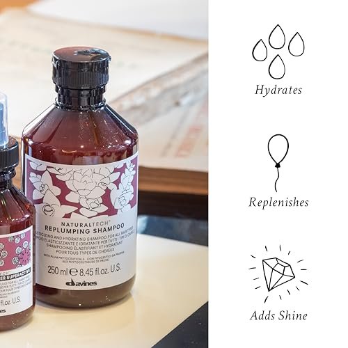 Davines Naturaltech Replumping Shampoo - Moisturizing Shampoo for Fine Hair, Adds Elasticity, 8.45 oz Avelisse