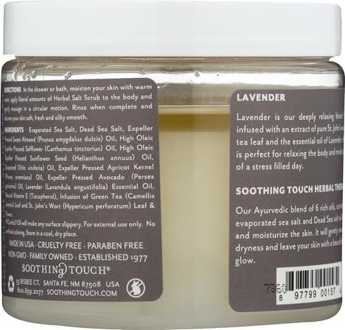 Soothing Touch Herbal Salt Scrub, Lavender - 20 oz (1.25 lb) - Natural Exfoliating Body Scrub for Soft, Smooth Skin Avelisse