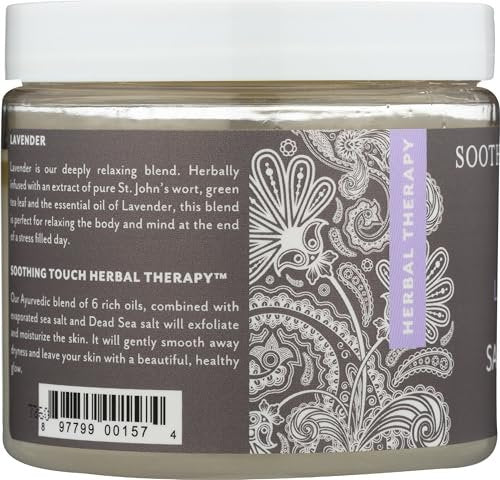 Soothing Touch Herbal Salt Scrub, Lavender - 20 oz (1.25 lb) - Natural Exfoliating Body Scrub for Soft, Smooth Skin Avelisse