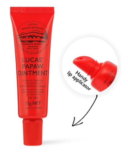 Lucas Papaw Ointment 15g Tube with Lip Applicator — Fermented Papaya Lip Balm for Dry, Chapped Lips, Purse-Size Skin Ointment, Made in Australia