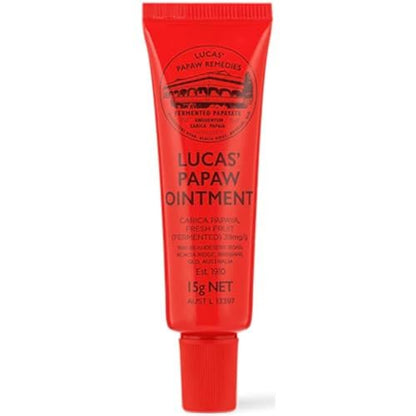 Lucas Papaw Ointment 15g Tube with Lip Applicator — Fermented Papaya Lip Balm for Dry, Chapped Lips, Purse-Size Skin Ointment, Made in Australia