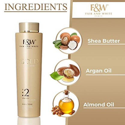FAIR & WHITE 2: Gold Revitalizing Body Lotion with Argan Oil, Vitamin E & Shea Butter – 500ml / 17.6 Fl Oz Avelisse