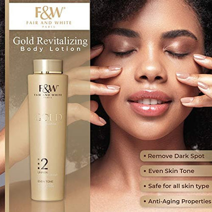 FAIR & WHITE 2: Gold Revitalizing Body Lotion with Argan Oil, Vitamin E & Shea Butter – 500ml / 17.6 Fl Oz Avelisse