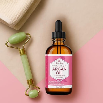 Leven Rose Organic Argan Oil for Hair, Face and Skin - 4 oz 100% Pure Moroccan Cold-Pressed Organic Avelisse