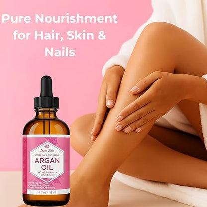 Leven Rose Organic Argan Oil for Hair, Face and Skin - 4 oz 100% Pure Moroccan Cold-Pressed Organic Avelisse