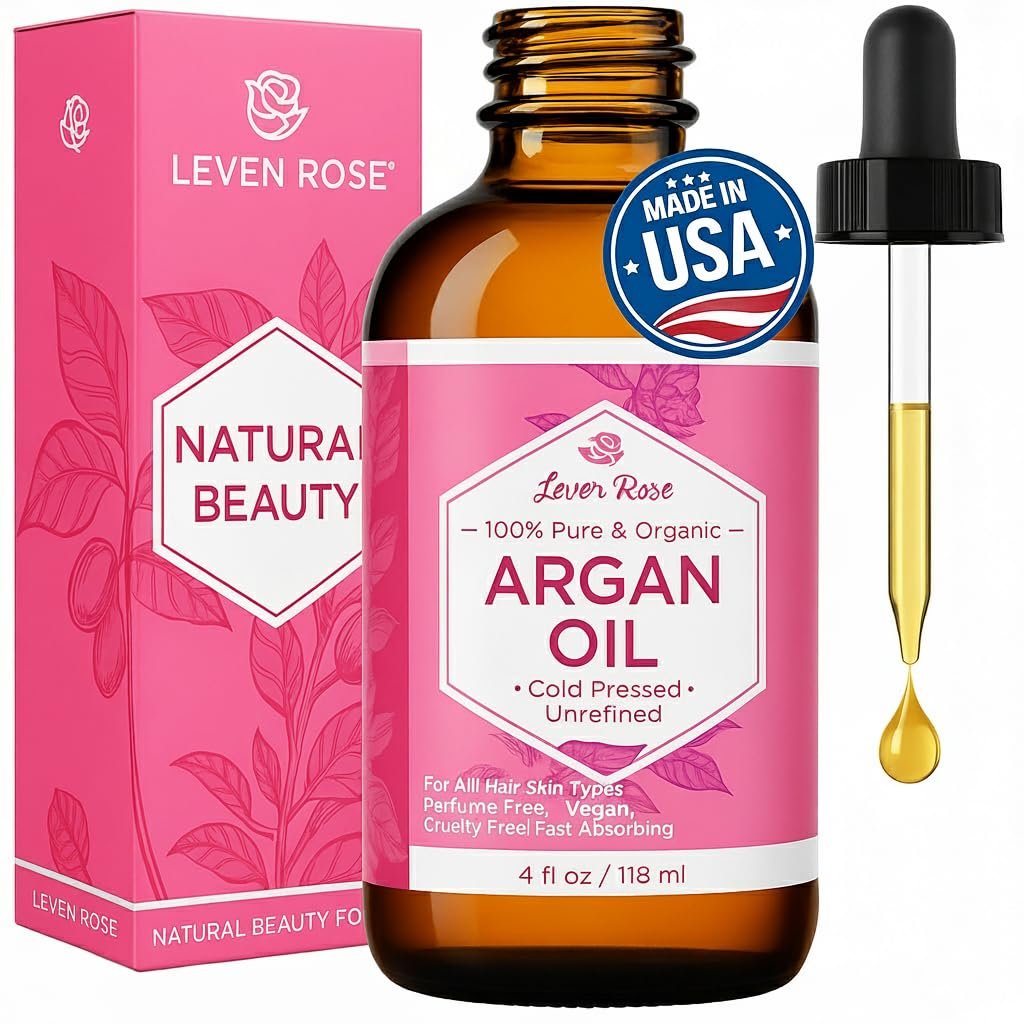 Leven Rose Organic Argan Oil for Hair, Face and Skin - 4 oz 100% Pure Moroccan Cold-Pressed Organic Avelisse