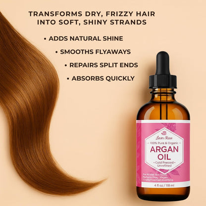 Leven Rose Organic Argan Oil for Hair, Face and Skin - 4 oz 100% Pure Moroccan Cold-Pressed Organic Avelisse