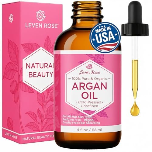 Leven Rose Organic Argan Oil for Hair, Face and Skin - 4 oz 100% Pure Moroccan Cold-Pressed Organic Avelisse