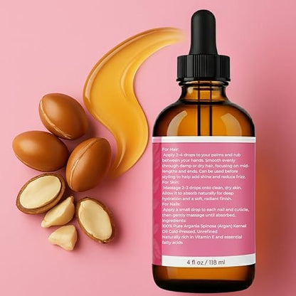 Leven Rose Organic Argan Oil for Hair, Face and Skin - 4 oz 100% Pure Moroccan Cold-Pressed Organic Avelisse