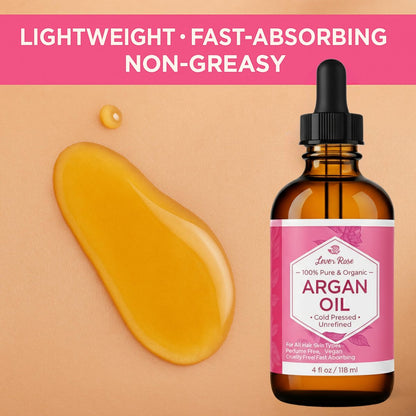 Leven Rose Organic Argan Oil for Hair, Face and Skin - 4 oz 100% Pure Moroccan Cold-Pressed Organic Avelisse