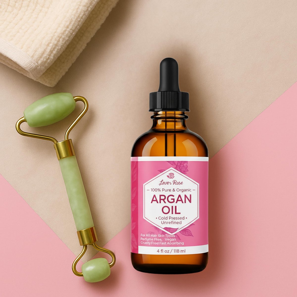 Leven Rose Organic Argan Oil for Hair, Face and Skin - 4 oz 100% Pure Moroccan Cold-Pressed Organic Avelisse
