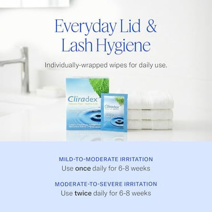 Cliradex Towelettes - Natural Face, Eyelash & Eyelid Cleanser Wipes for Demodex, Blepharitis, MGD & Red Irritated Eyes - Tea Tree Oil Extract - 24 Count Avelisse