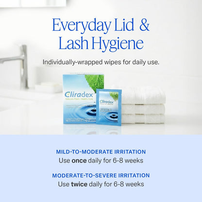 Cliradex Towelettes - Natural Face, Eyelash & Eyelid Cleanser Wipes for Demodex, Blepharitis, MGD & Red Irritated Eyes - Tea Tree Oil Extract - 24 Count Avelisse