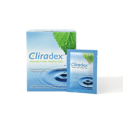 Cliradex Towelettes - Natural Face, Eyelash & Eyelid Cleanser Wipes for Demodex, Blepharitis, MGD & Red Irritated Eyes - Tea Tree Oil Extract - 24 Count Avelisse