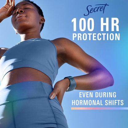 Secret Clinical Strength Antiperspirant & Deodorant for Women, Invisible Solid, Powder Protection, 100 Hour Sweat & Odor Protection, 3X Stress Protection, with Hyaluronic Acid, pH Balanced, 2.6 oz
