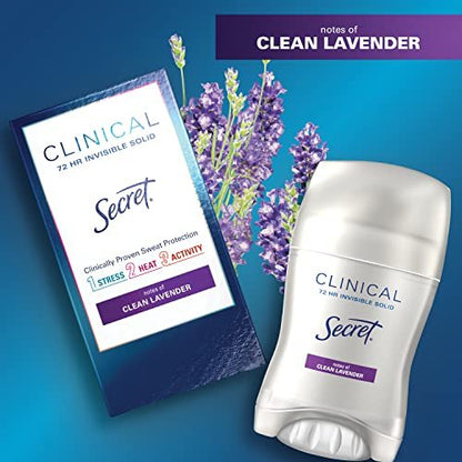 Secret Clinical Strength Antiperspirant and Deodorant for Women, Lavender, 72-Hour Invisible Solid, 1.6 oz