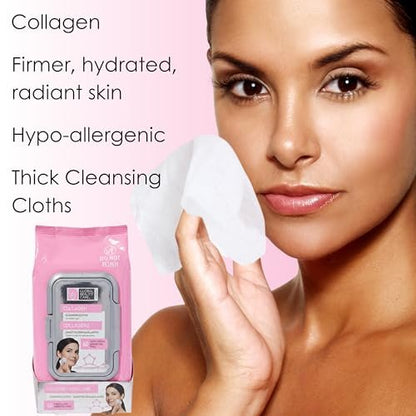 Global Beauty Care Collagen Makeup Remover Wipes - Gentle Daily Facial Cleansing Wipes for Sensitive Skin, Hydrating, Firming & Renewing, Travel-Friendly, 60 Count