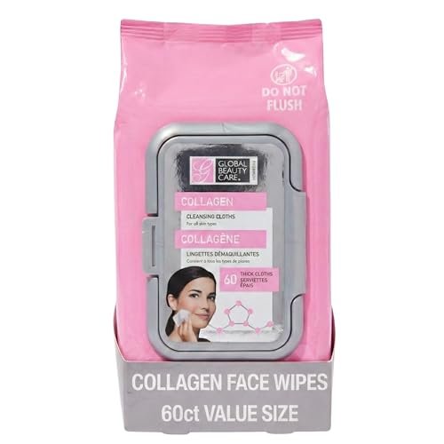 Global Beauty Care Collagen Makeup Remover Wipes - Gentle Daily Facial Cleansing Wipes for Sensitive Skin, Hydrating, Firming & Renewing, Travel-Friendly, 60 Count - görsel 1