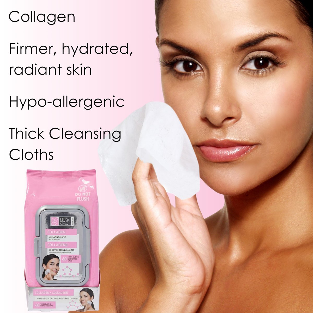 Global Beauty Care Collagen Makeup Remover Wipes - Gentle Daily Facial Cleansing Wipes for Sensitive Skin, Hydrating, Firming & Renewing, Travel-Friendly, 60 Count - görsel 8