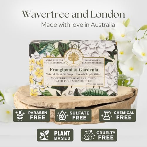 Wavertree & London Frangipani & Gardenia Scented Natural Soap Bar - 7oz Moisturizing French Triple Milled Soap with Organic Shea Butter - görsel 4