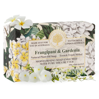 Wavertree & London Frangipani & Gardenia Scented Natural Soap Bar - 7oz Moisturizing French Triple Milled Soap with Organic Shea Butter
