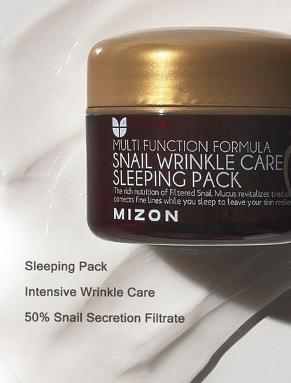 MIZON Snail Wrinkle Care Sleeping Pack - Overnight Firming Mask with Snail Mucin, Adenosine & Shea Butter for Damaged Skin & Fine Lines (2.7 fl oz) Avelisse