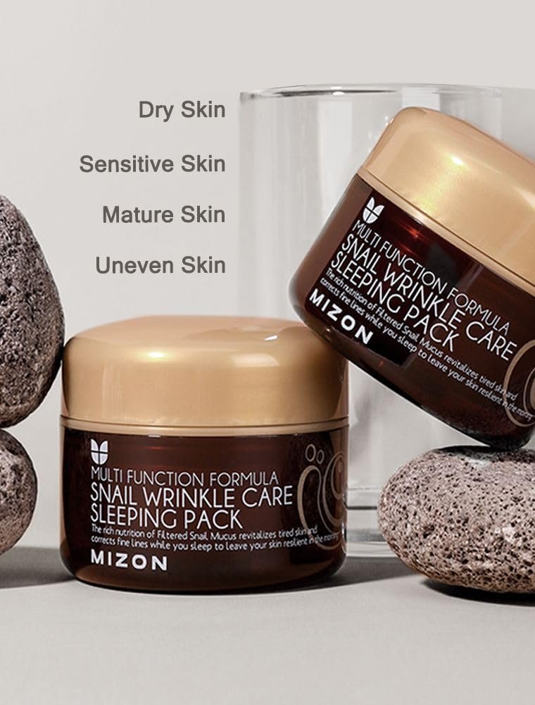 MIZON Snail Wrinkle Care Sleeping Pack - Overnight Firming Mask with Snail Mucin, Adenosine & Shea Butter for Damaged Skin & Fine Lines (2.7 fl oz) Avelisse