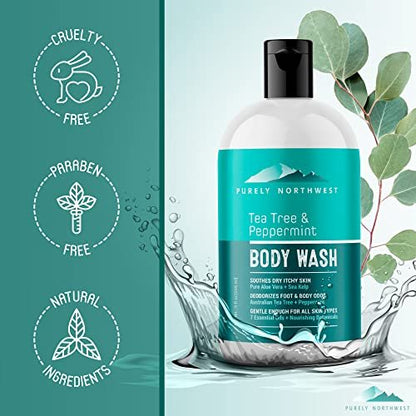 Tea Tree Body Wash for Men and Women – Natural Tea Tree Oil Body Cleanser for Odor, Skin Irritations, Hydrating Shower Gel for Sensitive Skin