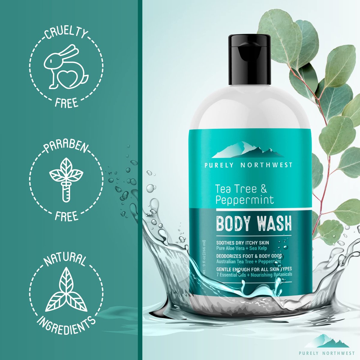 Tea Tree Body Wash for Men and Women – Natural Tea Tree Oil Body Cleanser for Odor, Skin Irritations, Hydrating Shower Gel for Sensitive Skin - görsel 14
