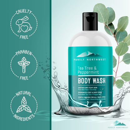 Tea Tree Body Wash for Men and Women – Natural Tea Tree Oil Body Cleanser for Odor, Skin Irritations, Hydrating Shower Gel for Sensitive Skin