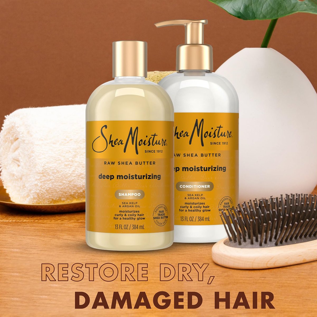 SheaMoisture Deep Moisturizing Shampoo & Conditioner Set with Raw Shea Butter, Sea Kelp & Argan Oil for Coily & Curly Hair, 13 oz Each Avelisse