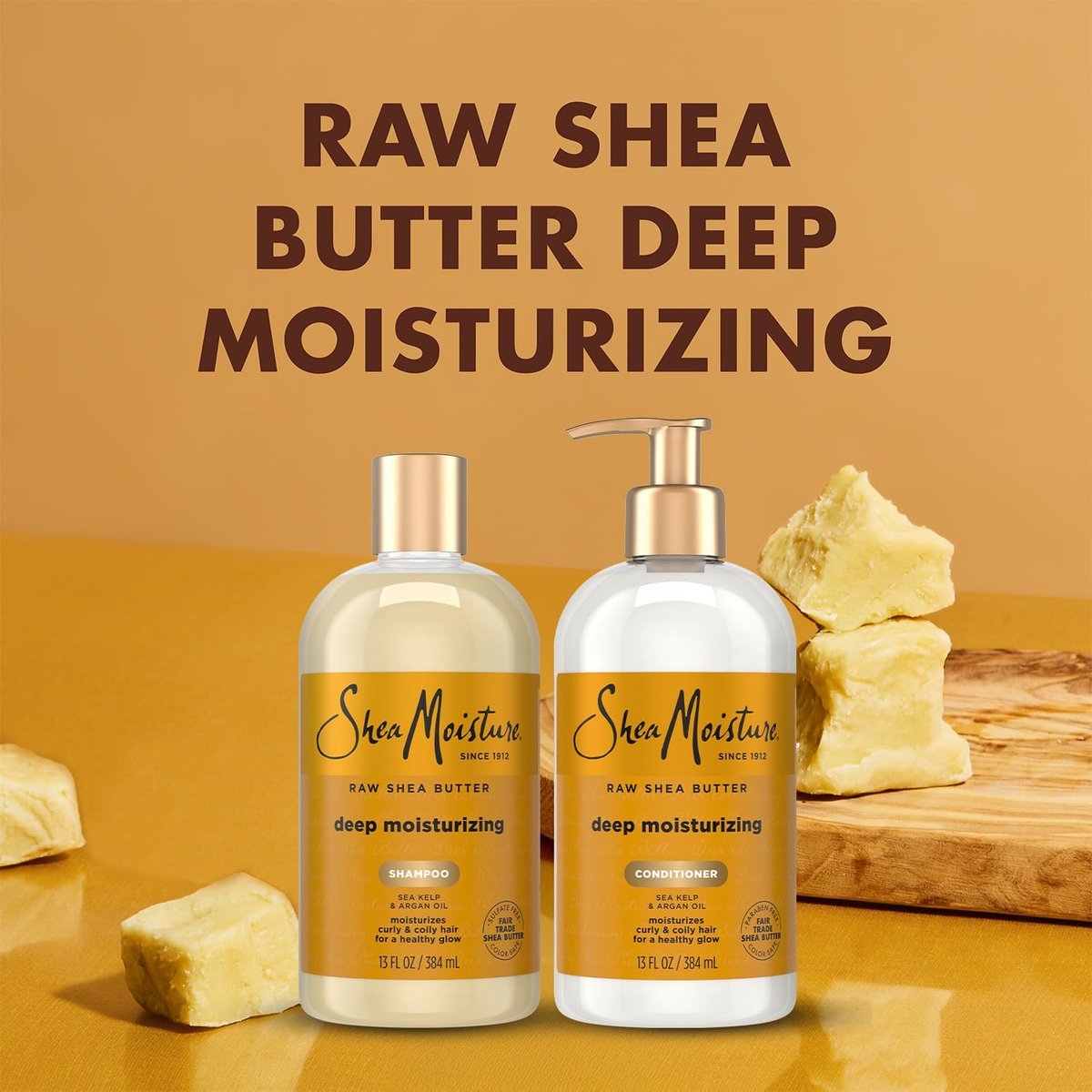 SheaMoisture Deep Moisturizing Shampoo & Conditioner Set with Raw Shea Butter, Sea Kelp & Argan Oil for Coily & Curly Hair, 13 oz Each Avelisse