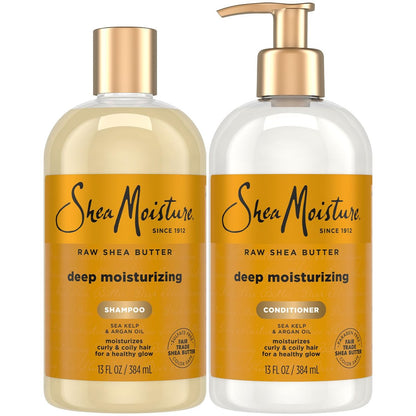 SheaMoisture Deep Moisturizing Shampoo & Conditioner Set with Raw Shea Butter, Sea Kelp & Argan Oil for Coily & Curly Hair, 13 oz Each Avelisse