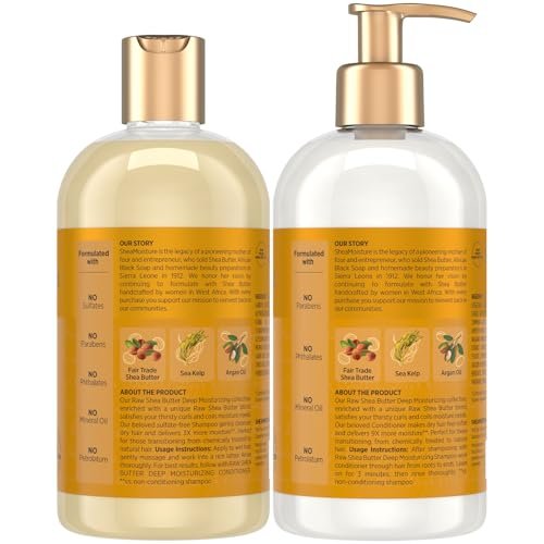 SheaMoisture Deep Moisturizing Shampoo & Conditioner Set with Raw Shea Butter, Sea Kelp & Argan Oil for Coily & Curly Hair, 13 oz Each Avelisse