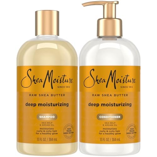 SheaMoisture Deep Moisturizing Shampoo & Conditioner Set with Raw Shea Butter, Sea Kelp & Argan Oil for Coily & Curly Hair, 13 oz Each Avelisse