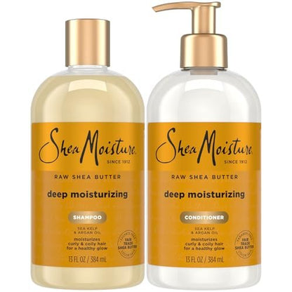 SheaMoisture Deep Moisturizing Shampoo & Conditioner Set with Raw Shea Butter, Sea Kelp & Argan Oil for Coily & Curly Hair, 13 oz Each Avelisse