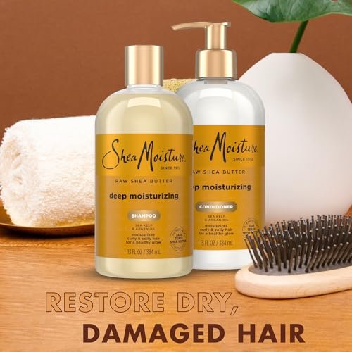 SheaMoisture Deep Moisturizing Shampoo & Conditioner Set with Raw Shea Butter, Sea Kelp & Argan Oil for Coily & Curly Hair, 13 oz Each Avelisse
