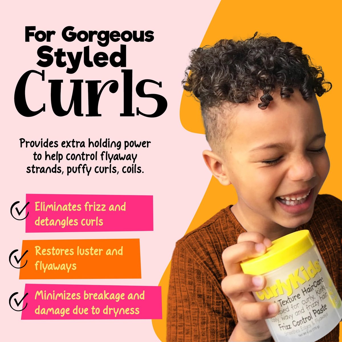 CurlyKids Frizz Control Paste - Anti-Frizz Styling Paste for Curly, Kinky, Coily & Mixed-Texture Hair - Smooth Edges, Tame Flyaways, Maximum Moisture, No Sticky Residue Formula for Kids Haircare, 6oz Avelisse