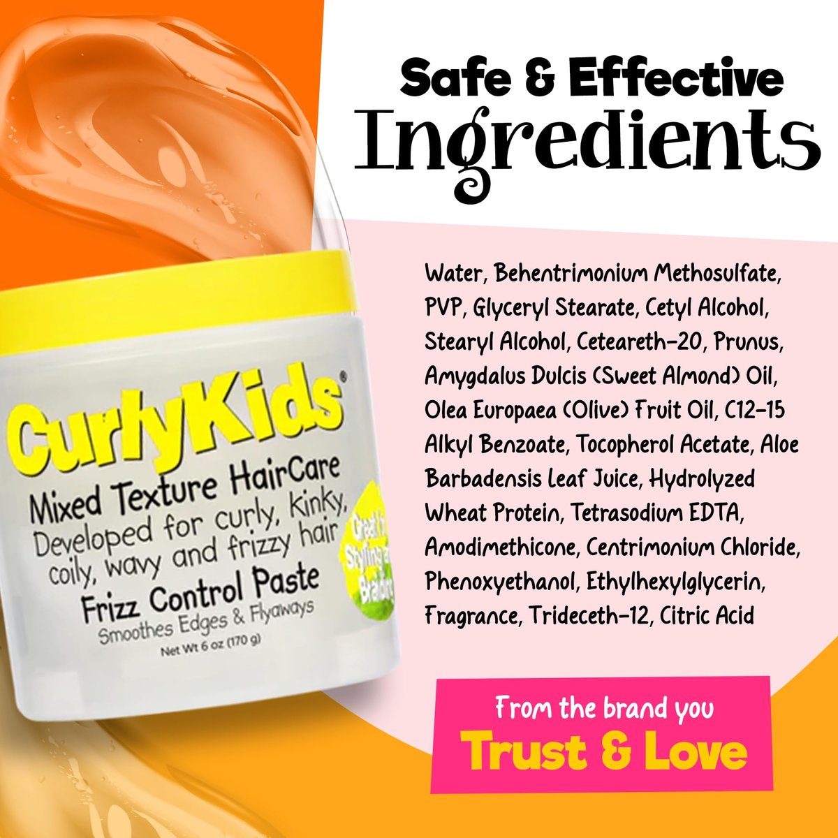 CurlyKids Frizz Control Paste - Anti-Frizz Styling Paste for Curly, Kinky, Coily & Mixed-Texture Hair - Smooth Edges, Tame Flyaways, Maximum Moisture, No Sticky Residue Formula for Kids Haircare, 6oz Avelisse