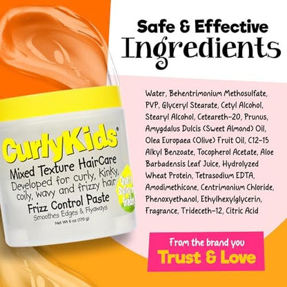 CurlyKids Frizz Control Paste - Anti-Frizz Styling Paste for Curly, Kinky, Coily & Mixed-Texture Hair - Smooth Edges, Tame Flyaways, Maximum Moisture, No Sticky Residue Formula for Kids Haircare, 6oz Avelisse