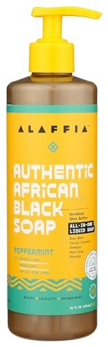 Alaffia Authentic African Black Soap - All-in-One Body Wash, Shampoo & Shaving Soap, Peppermint, 16 oz - Fair Trade, No Parabens, Non-GMO, No SLS Avelisse