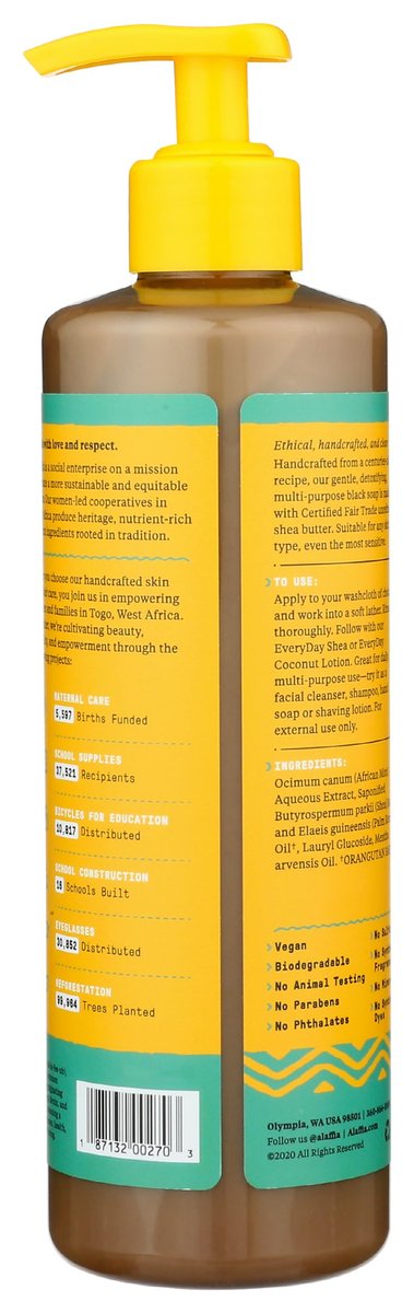 Alaffia Authentic African Black Soap - All-in-One Body Wash, Shampoo & Shaving Soap, Peppermint, 16 oz - Fair Trade, No Parabens, Non-GMO, No SLS Avelisse