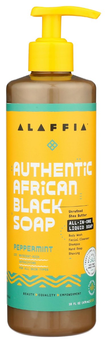 Alaffia Authentic African Black Soap - All-in-One Body Wash, Shampoo & Shaving Soap, Peppermint, 16 oz - Fair Trade, No Parabens, Non-GMO, No SLS Avelisse