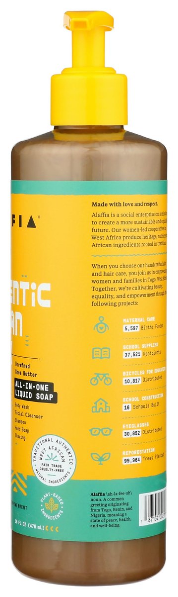 Alaffia Authentic African Black Soap - All-in-One Body Wash, Shampoo & Shaving Soap, Peppermint, 16 oz - Fair Trade, No Parabens, Non-GMO, No SLS Avelisse